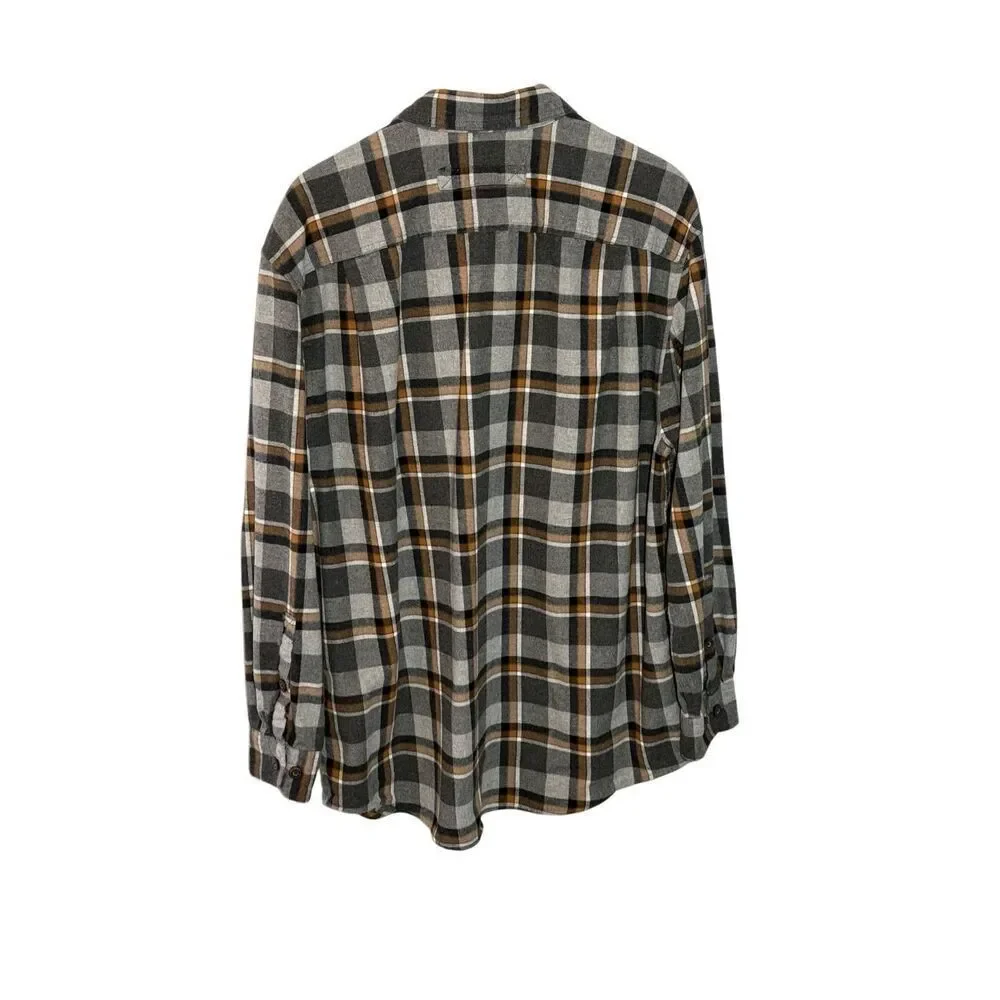 Duluth Trading Free Swingin Relaxed fit brown and gray flannel shirt - L